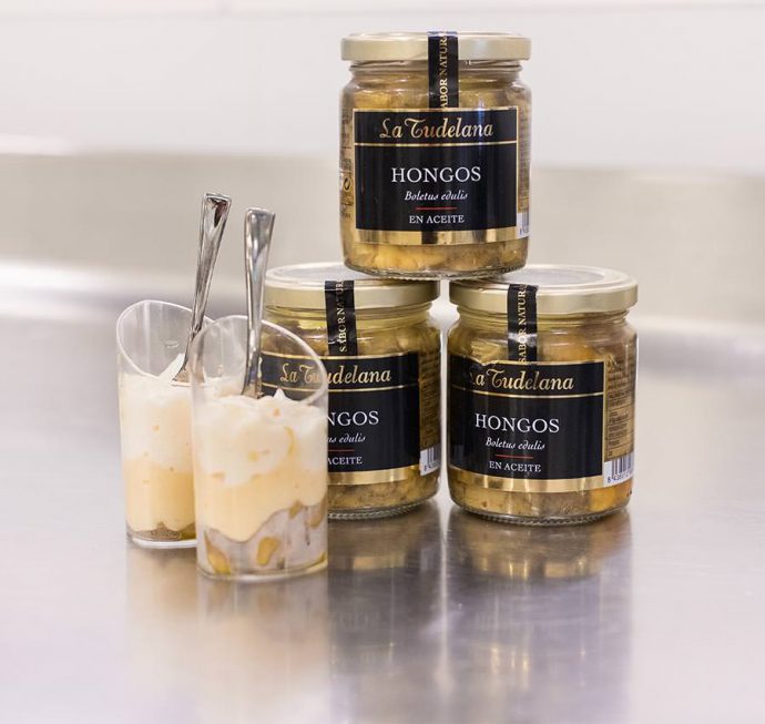 croqueta líquida de hongos confitados